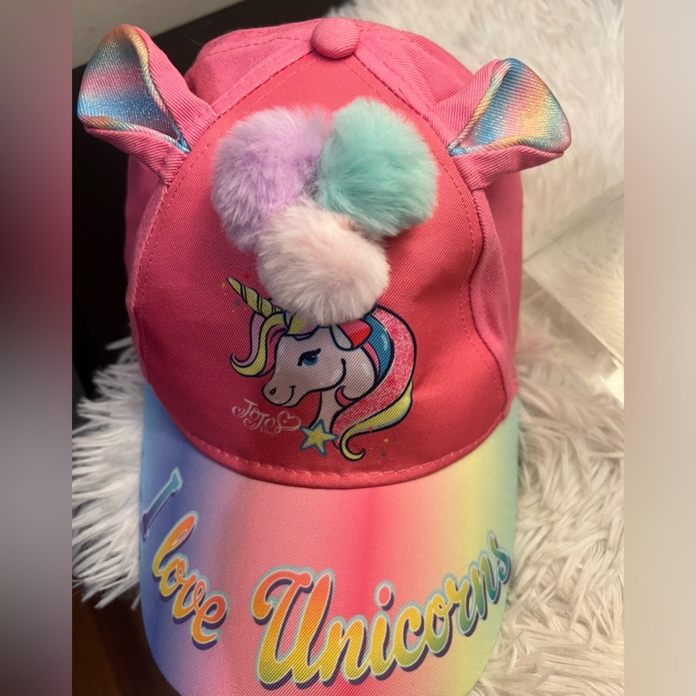 JoJo Siwa Pink Unicorn Hat with Rainbow and Pom-Poms